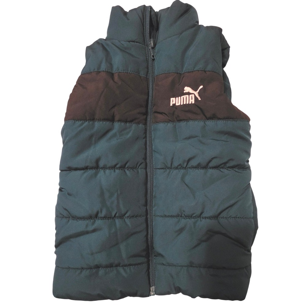 Puma Kids Puffer Vest Teal Black Colorblock Full Zip Quilted Outerwear Size 5